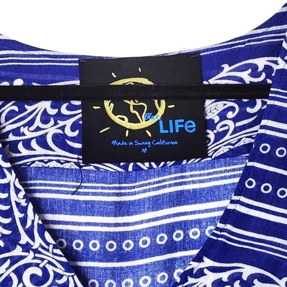 VINTAGE BLUE LIFE Boho Bell Sleeves 100% COTTON TOP SIZE M - Picture 3 of 10